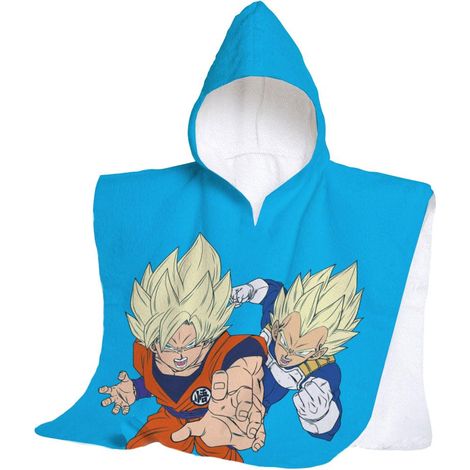 hermet, Telo Mare Con Cappuccio Dragon Ball, Poncho Mare Maxi da Bambino, 60x60 cm, Asciugamano da Spiaggia o Piscina, 100% Morbido Cotone