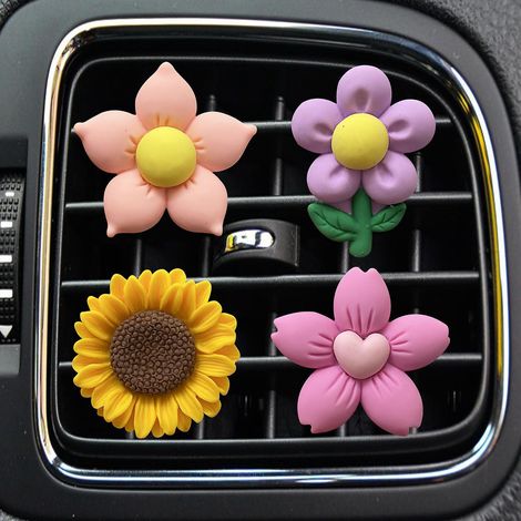 lot De 4 Clips De Ventilation Pour Climatisation De Voiture(fleurs Du Soleil), Clips D'aration Pour Voitures (1/5)