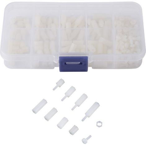 200-teiliges Sortiment an M2,5 Nylon-Sechskant-Abstandsschrauben und -Muttern (Außen- und Innengewinde) mit Kunststoffbox (1/5)