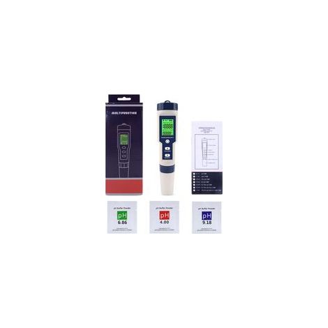 PH Mètre Électronique 5 en 1 avec TDS EC Salinité Température, pH Testeur Multiparamètres étanche IP67 de Haute précision, Testeur pH Salinité Piscine Eau avec temp compensation automatique