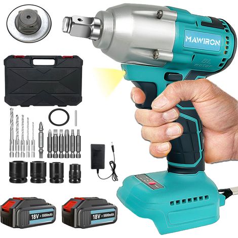 Chiave a percussione, chiave a percussione wireless brushless, con driver 1/2" 21V 320N. M coppia, 2 prese, 19mm 21mm, 1 batterie 3000mAh, trasmissione agli ioni di litio per ruote, compatibile con ba