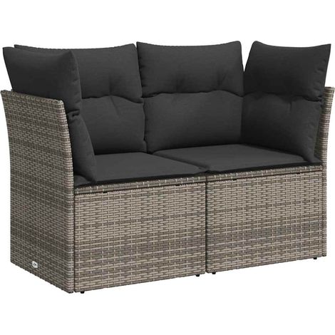 Gartensofa 2-Sitzer mit Kissen Grau Poly Rattan vidaXL