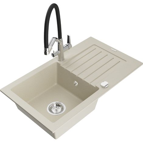 Mexen Pablo 1 Becken-Granitspüle mit Abtropffläche und Mischbatterie Duo, Beige - 6510-69-671701-07 (1/5)