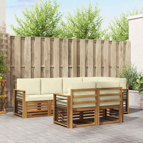 Ecksofa Set mit Kissen 7 pcs Natur und Creme Massivholz Akazie (1/5)