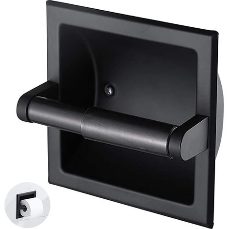 Porte rouleau de papier toilette encastré en métal noir pour salle de bain, durable, robuste, peu encombrant, avec support de montage