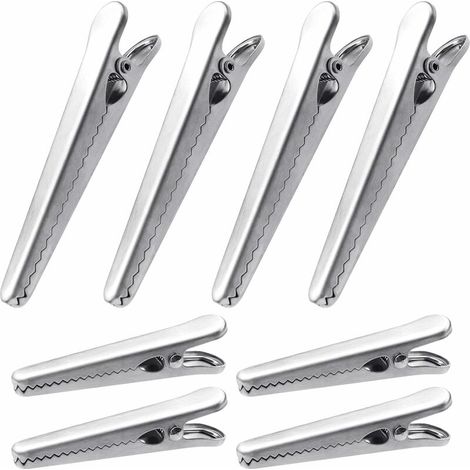 RHG 8 Pièces Acier Inoxydable Sac Clips, 2 Tailles Pinces Alimentaires, Pinces Sachets Alimentaires, Baguette pour la Alimentaires, Café, Pain et Sacs de Casse-Croûte  Argent