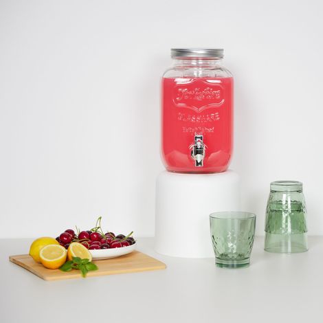 Relaxdays Getränkespender mit Einsatz, Zapfhahn & Deckel, 8 Liter, Glas, Wasserspender, Limonadenspender, transparent