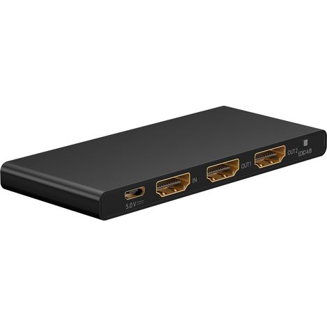 goobay 58481 HDMI Splitter 1 auf 2 / Unterstützt 4k @60Hz (Ultra HD 2026p) / HDMI Verteiler/HDMI Eingssignal auf bis zu 2X HDMI Ausgänge wie TV, Monitor, Beamer, PS5 und Xbox