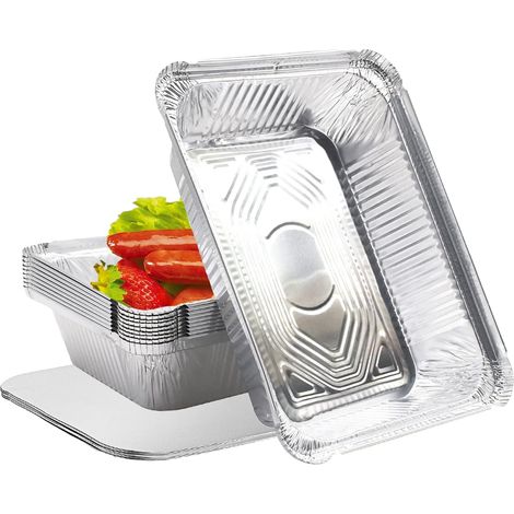Alimentaires jetables pour barbecue, plateaux en aluminium avec couvercle,lot de 10,pour la cuisson au four, le rôtissage et la préparation de petits (1/5)