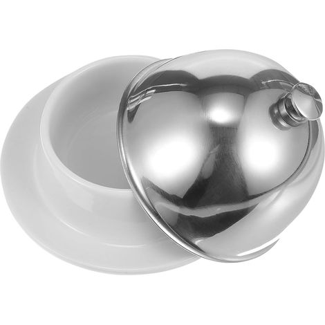 Plat à Beurre Multifonction en Céramique avec Couvercle en Acier Inoxydable pour Desserts et Décoration de Table , pour Cake et Camping (1/5)