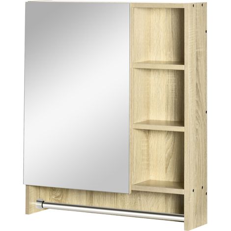 Armario de baño con espejo 60x15x70 cm roble estantes ajustables toallero compacto (1/5)