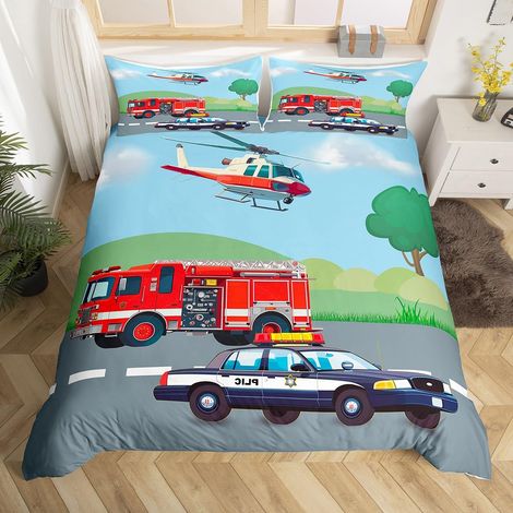 Housse de Couette Enfants Voiture de Police Housse de Couette 140x200cm Garçon Adolescent Avion Literie Voiture draps décoration de Chambre Parure de Lit (1/5)