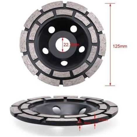 Disque diamanté pour ponçage du béton, 125 x 22,2 mm, double rangée, meule diamantée universelle pour ponçage du béton, de la pierre, du granit, de la chape, de la maçonnerie, usage universel