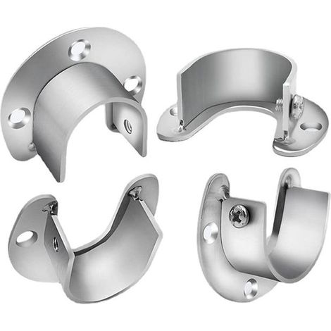 Quatre supports de tringle à vêtements en acier inoxydable, avec des fixations en forme de U et des ouvertures de bride de 25 mm. (1/5)