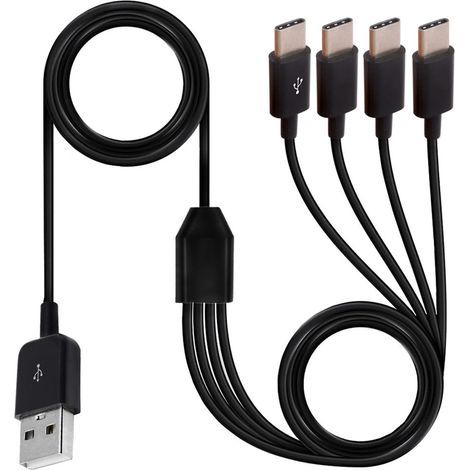 Lntyq Câble répartiteur USB C Multi 4 en 1, USB 2.0 A mâle vers 4 prises mâles de type C, adaptateur de câble de charge de synchronisation 1 à 4 compatible avec mobile/Android 1,5 m (4 type C) (1/4)