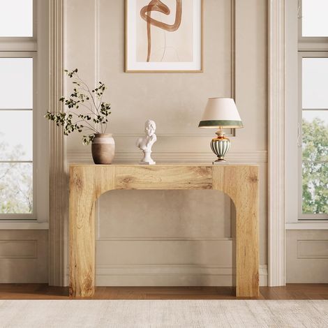 Table d'entrée 120 cm – Console fermière étroite en bois – Table de canapé slim – Meuble rustique pour salon, couloir et appartement – Chêne (1/5)