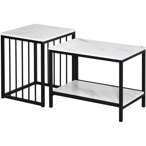 Ensemble de tables gigognes, surfaces faciles d'entretien, structure en acier, blanc/noir (1/5)