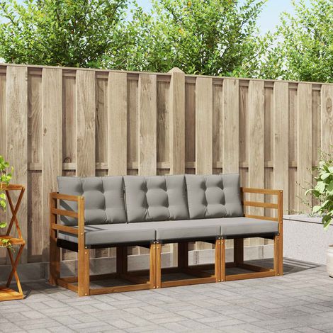 vidaXL  Outdoor Sofa Set  with Cushion 3 pcs Natural and Light Grey