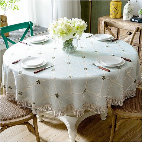 Nappe Ronde,Couverture De Table En Lin De Coton Tapis De Table Lavable Doux Nordique Antidérapant Doux Pour Cuisine Fête Salle À Manger Table À Manger-vert-180cm (1/5)