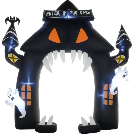 Porte Gonflable Halloween avec 4 Fantômes, LED Étanches, 300x76x300 cm, pour Jardin ou Allée (1/5)
