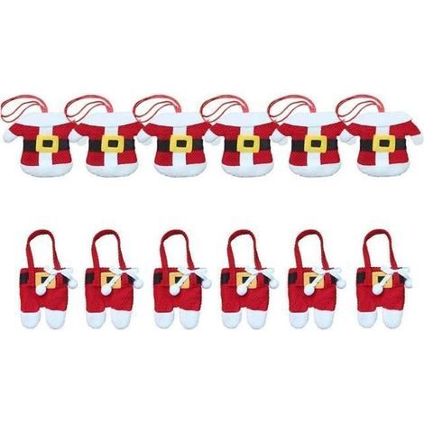 12 Pieces (6 Coats + 6 Pants) Christmas Table Decoration Santa Claus Costume Tableware Set