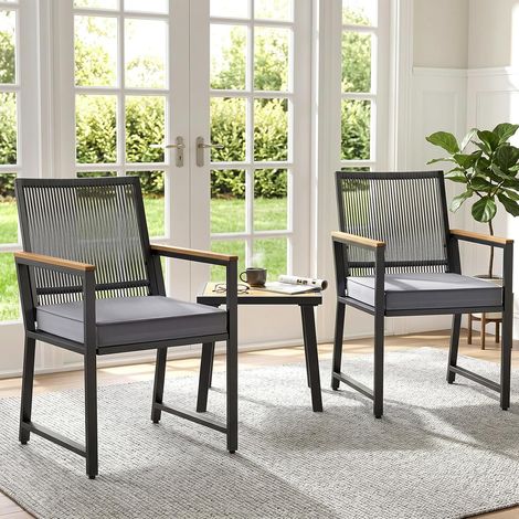 3-teiliges Gartenmöbelset aus Rattan, 2 Gartenstühle mit Tisch, bis 160 kg belastbar, wetterfest, grau (1/5)