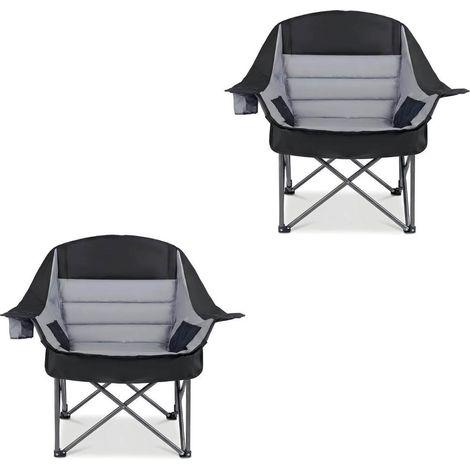 Confort en plein air avec 2 fauteuils pliants de camping, rembourrage épais, porte-gobelet et poches filet (1/5)