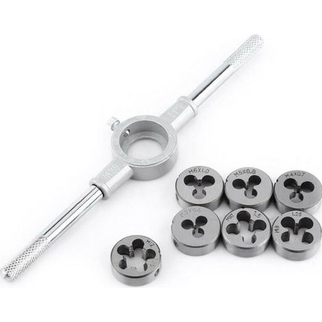 Coffret tarauds et filières Ensemble de 8 matrices métriques - Matrice à vis et support de clé à molette avec matrices M3-M12 Filetage et réenfilage Couper le traitement du filetage externe Trousse d' (1/5)