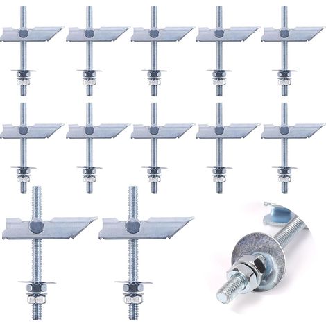 12Pcs Heavy Duty M8 × 100mm Fixations en Plâtre Boulons à Basculer Ancres de Paroi Sèche, Kit de Prise Murale en Plâtre Basculable, épingles d'inclinaison Avec Lave-linge et écrou Pliant (1/5)