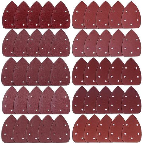 AIDUCHO 50 hojas de lija triangulares, 5 agujeros, papel de lija abrasivo, grano 40, 60, 80, 100, 120, 180, 240, 320, 400, 800. Papel de lija para lijar y pulir. (1/5)