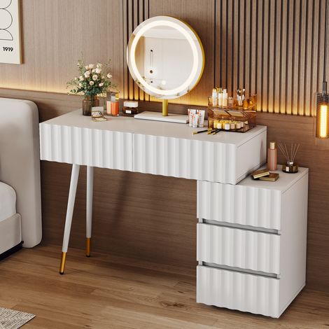 Tocador con espejo LED, 5 cajones, 100 x 40 x 127 cm, blanco DESVIAE (1/5)