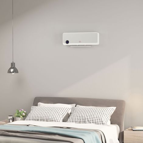 Calefactor de pared oscilante de 2000 W - Calefacción cerámica PTC - 3 niveles de potencia - Mando a distancia incluido, color blanco plateado (1/5)