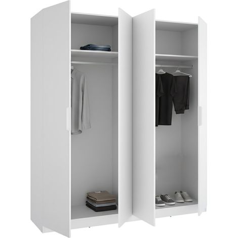 Armario Grande Holder, Dormitorio 2 Estantes, Perchero, Cajones, 51x204h cm Blanco