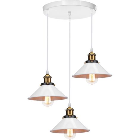 Lustre Suspension 3 Tete en Metal E27 22cm Blanc (1/5)