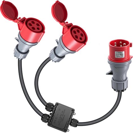 Adaptateur 32A vers 16A ×2, 5 Broches Adaptateur Prise Camping Car Longueur Totale 1,5m 2,5mm² Protection IP44, 220-380V 16A Adaptateur pour Camping Car, Caravane, Chantier et Extérieur (1/5)