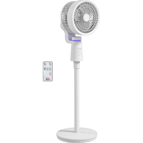 Ventilateur sur pied silencieux, oscillation 70°+90°, télécommande, minuterie 7h, 3 vitesses, blanc, circulation d'air (1/5)