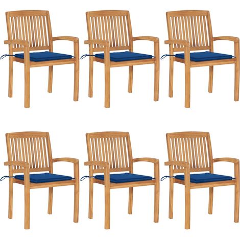 Stapelbare Gartenstühle mit Kissen 6 Stk. Massivholz Teak