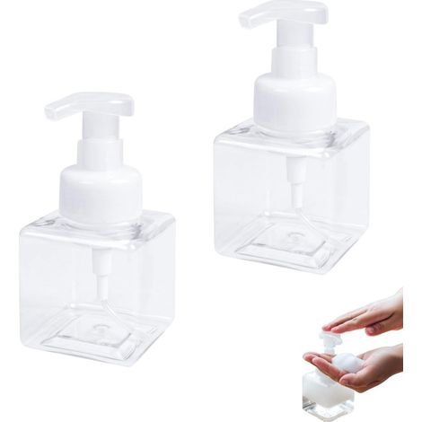 ING Packung mit 2 Seifenpumpen, leere Schaumpumpenflaschen für flüssiges Geschirrspülmittel oder Handseife, 250 ml, 7 x 7 x 14 cm (transparent) - AquaForge (1/5)
