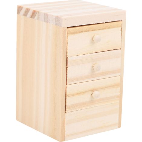 Table de chevet pour maison de poupée en bois de bouleau avec 3 tiroirs ouvrants mini meuble réaliste (1/5)