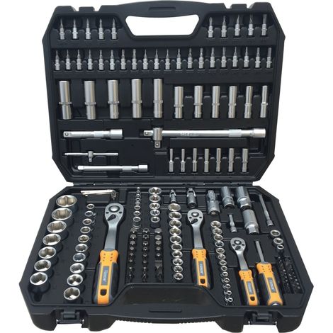 Kit Inserti + Bussole/Boccole impronta torx/esagonale con 3 cricchetti reversibili 171 pz Hoteche - 203102