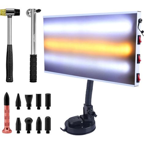Lackfreies Ausbeulset, LED-Lichtleiste für lackfreies Ausbeulen mit Ausbeulhammer und Gummihammer