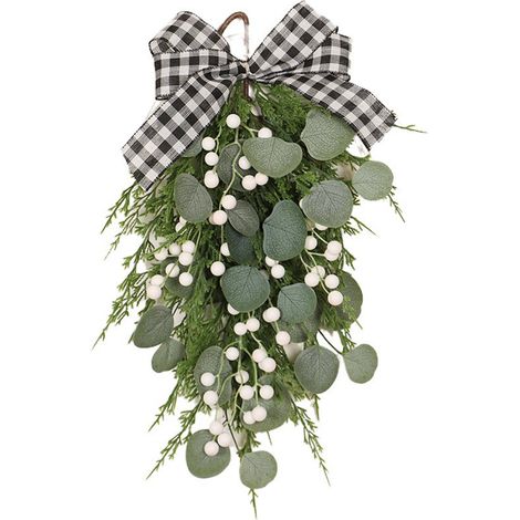 Ej.Life (Eukalyptus-Ginkgo-PE-umgedrehter Baum (Lichter nicht im Lieferumfang enthalten), dekorativer Weihnachts-Eukalyptus-Tür-hängender umgedrehter Baum, Weihnachtskranz für Zuhause, Rattan-umgedreh (1/4)