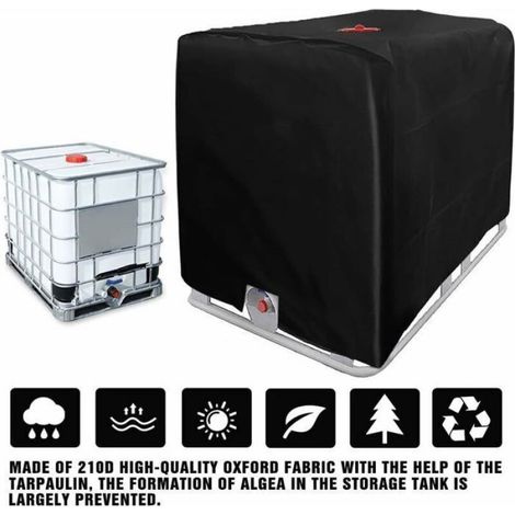 Bâche Couverture Reservoir IBC - 120x100x116 cm - Anti UV Anti Pluie - Pour Conteneur 1000 L - Noir (1/4)