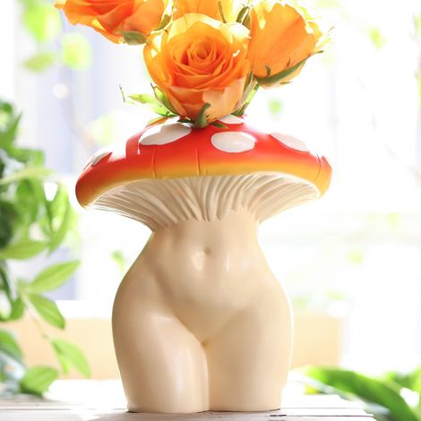 Vase avec champignon, pour fleurs, décoration unique en forme de champignon, vases éclectiques avec fesses en forme de femme, pour fleurs, visage funky, décoration esthétique, tête dégradée (1/5)