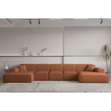 Wohnlandschaft U-Form CELES PREMIUM XL in Stoff Ascot Bukla Terracotta (1/2)