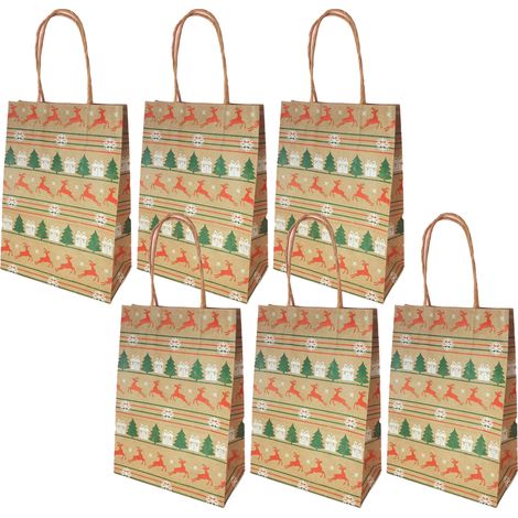 Sac Cadeau Kraft Noël - Motifs Flocons Arbre Ornement - Papier Épais 120 g/m² - Poignées Renforcées - Lot de 24 (1/5)
