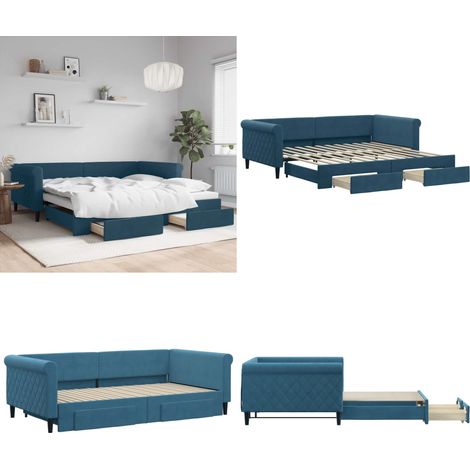 vidaXL Tagesbett Ausziehbar mit Schubladen Blau 100x200 cm Samt