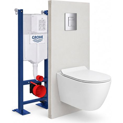 Pack WC suspendu complet, bâti-support GROHE Rapid SL autoportant, cuvette PixeL Vortex, abattant SoftClose, plaque chrome (1/5)