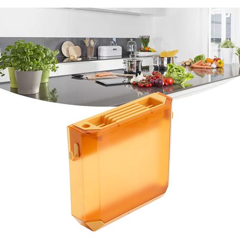 Porte-couteaux de cuisine transparent en PET, support mural jaune (1/5)