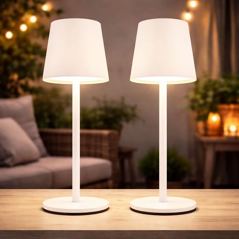 Lampada da tavolo LED ricaricabile CCT touch per interni esterni bianco opale lampada da giardino touch dimmer USB, metallo, 2W 50lm bianco caldo-freddo, DxH 8,5x28 cm, set di 2